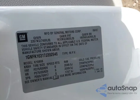 2007 Chevrolet Suburban 1500 Ltz from USA, damaged, VIN 1GNFK16317J392946